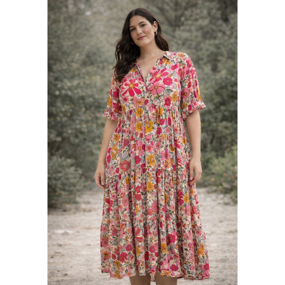 NATURAL LIFE Pink Floral Maxi Dress with Yellow Accents
